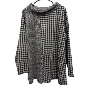 Susan Graver Womens Tunic Top Size 2X Gray Black Houndstooth Cowl Neck Lagenlook